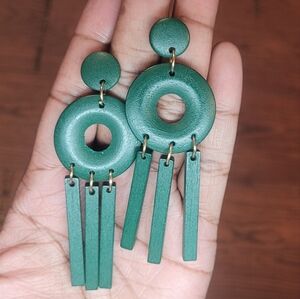 Elegant Wooden Green Dangle Earrings